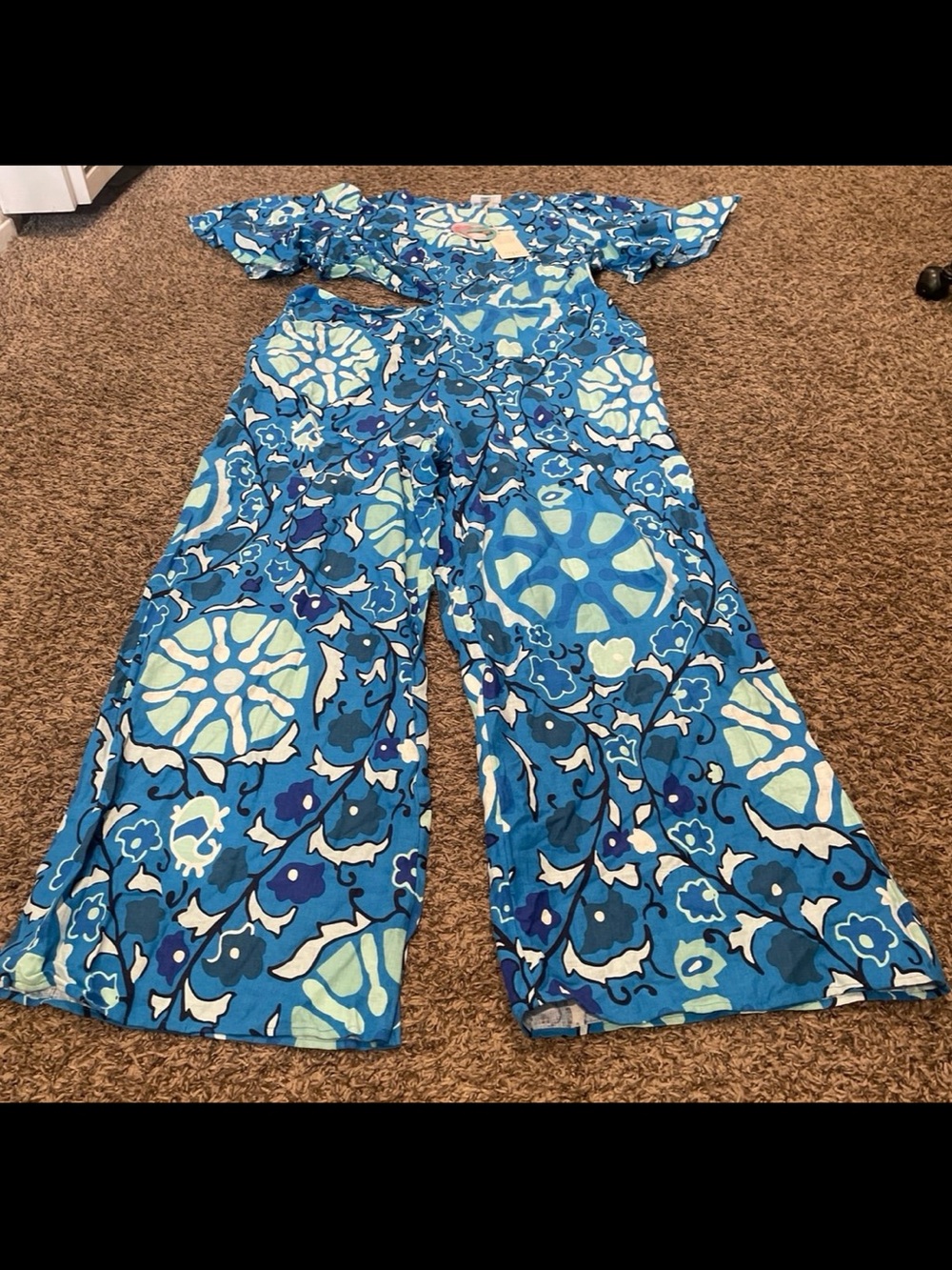 Rhode for target blue zennia floral wide leg jumpsuit with cut out size 1X